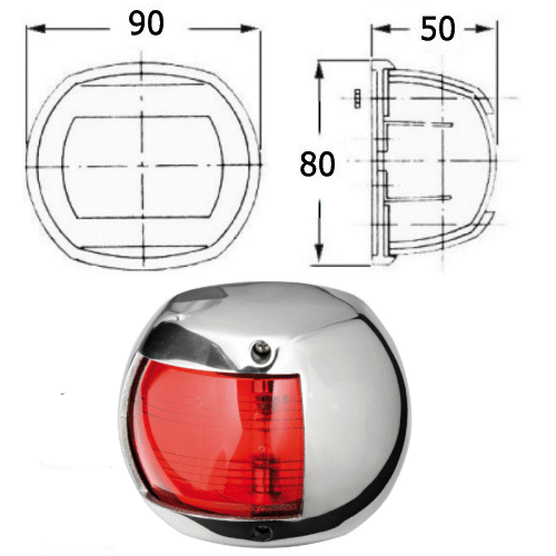 Classic 12. Red Port Navigation Light. Stainless.
