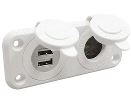 Twin USB Power Sockets and 12 or 24 Volt Outlet.