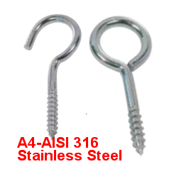 Screw In Hooks and Eyes in 316 Stainless.