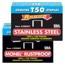 Staples, Rustproof Monel, Rust Resistant Stainless.