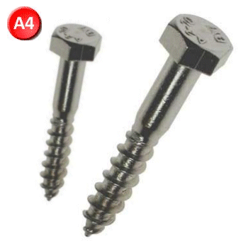 A4 Stainless Coach Screw Hex Head.