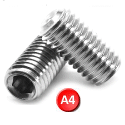 A4 Stainless Grub Screws, Cup Point.