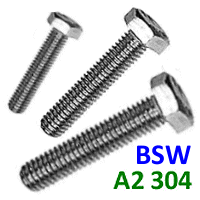BSW Threaded Set Screws. A2 Stainless Steel.