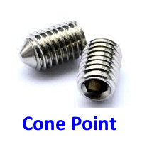 M5 x 5mm Cone Point Grub Screw, Hex Socket Set, A4 Stainless