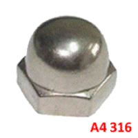 M16 Dome Nut, A4 316 Stainless Steel.