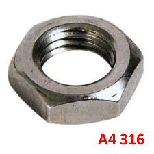 M12 Fine Pitch 1.25mm. Thin Jam Nut Half Nuts A4 Stainless.