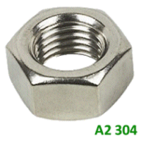 M12 Full Hex Nut. A2 304 Stainless Steel.