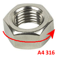 M10 Left Hand Thread Nut in A4 316 Stainless.