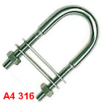 M10 x 135mm U Bolt, Polished 316 Stainless Steel.