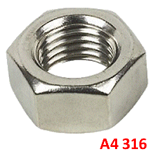 M12 - 1.5mm.  Fine Pitch Nut A4 316 Stainless Steel.