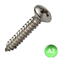 No.6 x 1.1/2 Self Tapping Screw Raised Pozi A2 Stainless Steel